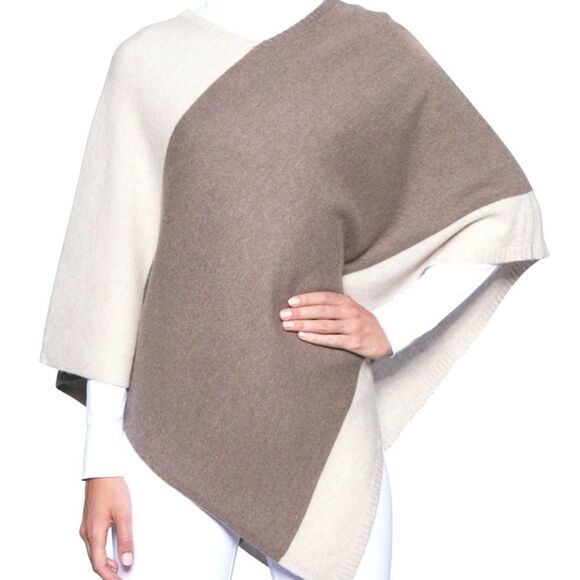 Beryll Asymmetrical Striped Cashmere Knit Poncho Sweater One Size - Picture 1 of 7